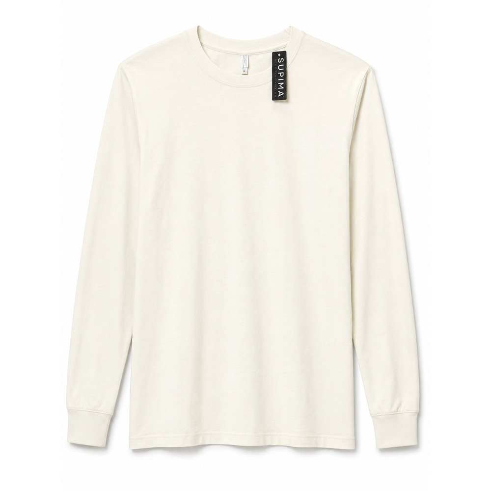 Original Favorites Supima Cotton Long Sleeve T-Shirt Cream Mens Medium NWT
